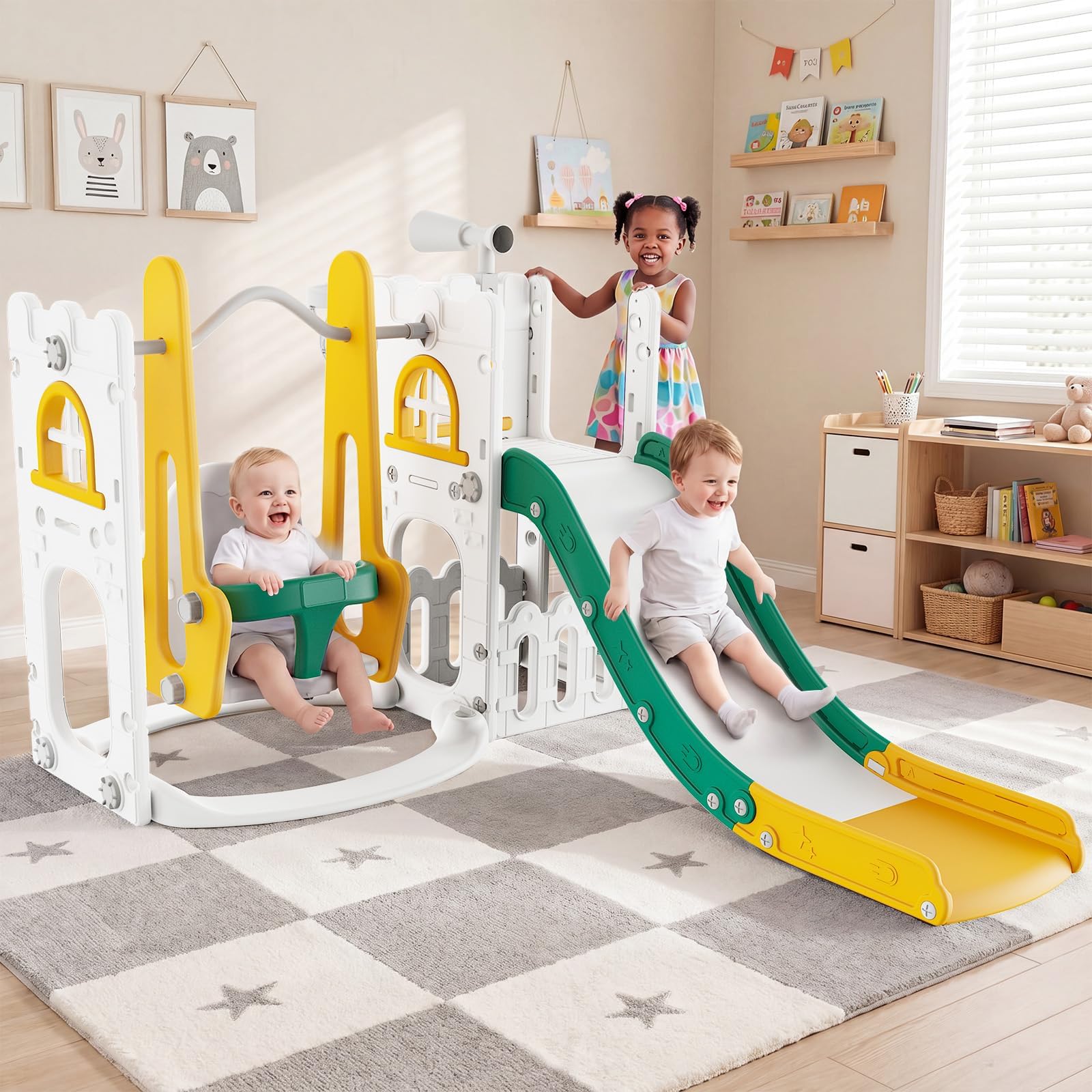 Juego de tobogán y columpio 7  - Kids Outdoor Swing Set reseña y precio