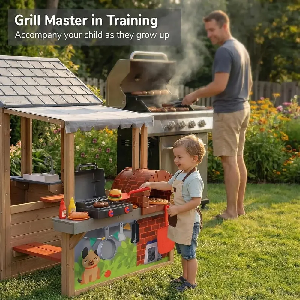 Casa de juegos de madera para  - Kids Outdoor Wooden Playset reseña y precio