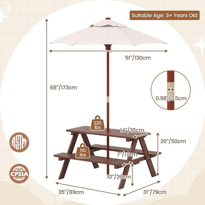 Conjunto de Mesa y Bancos de P - Kids Outdoor Umbrella reseña y precio