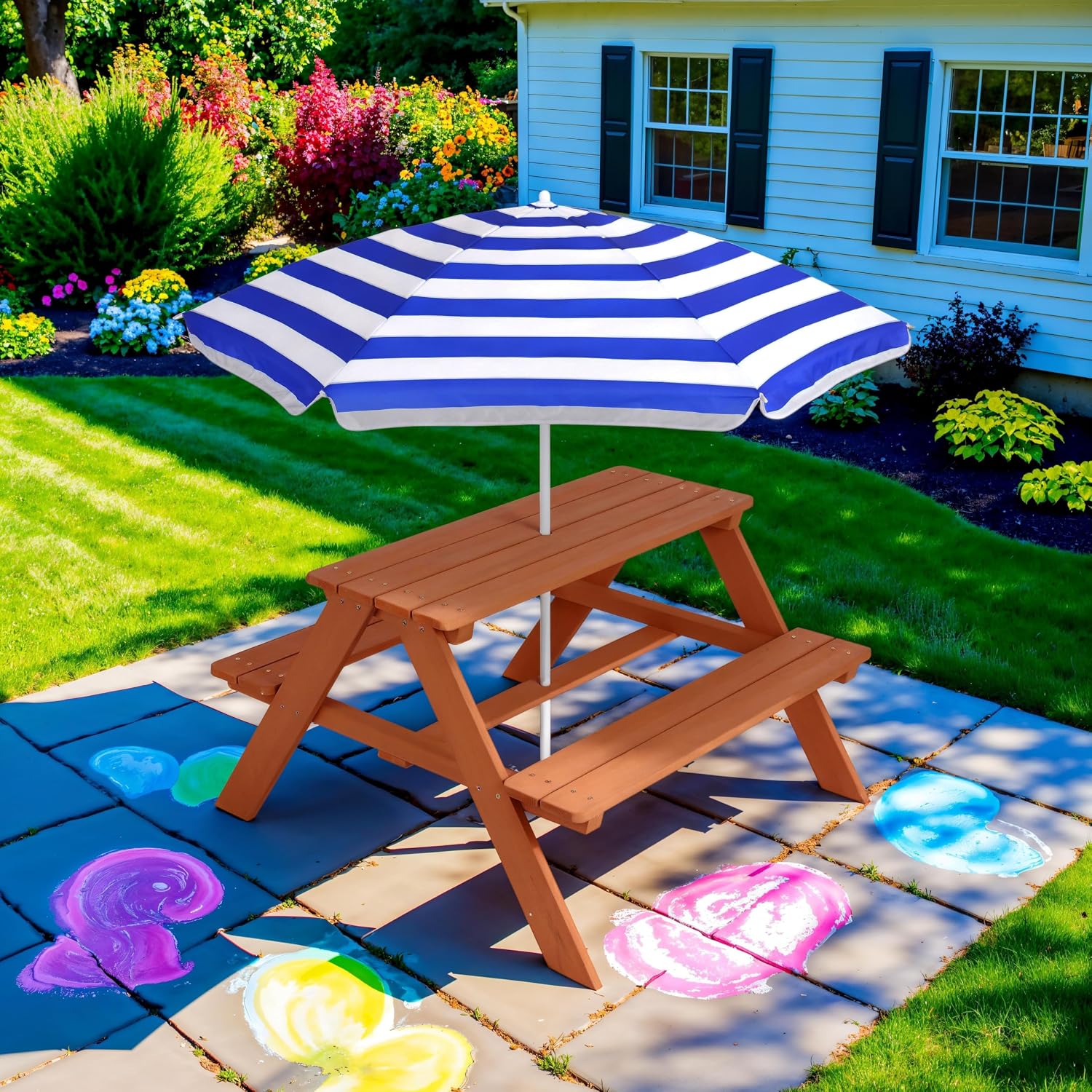 Mesa de picnic de madera para  - Kids Outdoor Activity Table reseña y precio