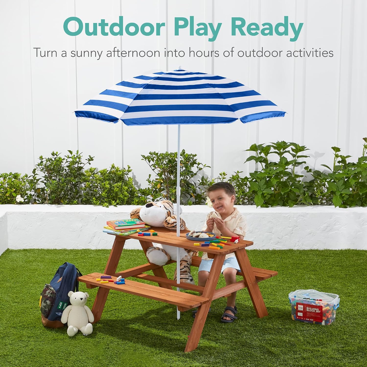 Mesa de picnic de madera para  - Kids Outdoor Activity Table reseña y precio